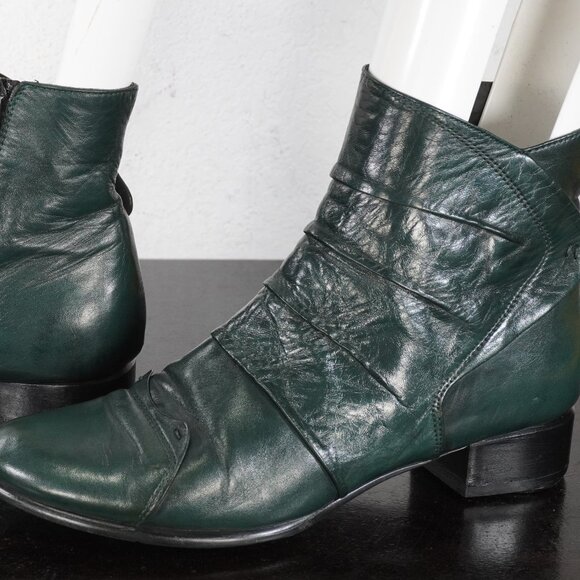 Moda Shoes - Women's Moda Green Leather Ankle High Boots Booties 9